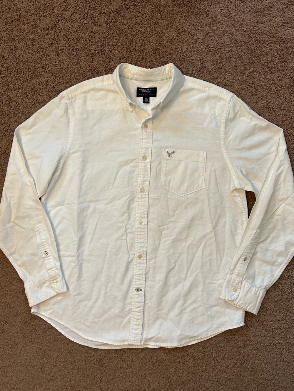 American Eagle Outfitters Athletic Fit Mens Off White Button-Down Oxford Shirt L